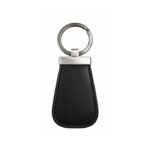 Black leather keychain with compact metal ring and hook by ESS9.pk