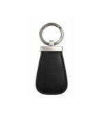 Black leather keychain with compact metal ring and hook by ESS9.pk
