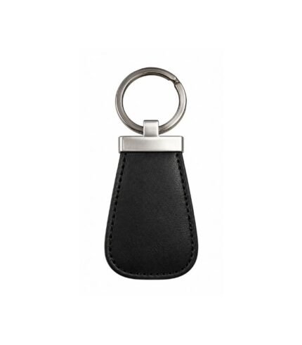 Black leather keychain with compact metal ring and hook by ESS9.pk