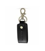 Black leather keychain with red leather panel and metal ring by ESS9.pk