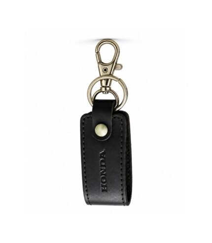 Black leather keychain with red leather panel and metal ring by ESS9.pk