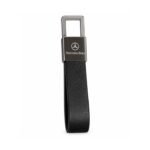 Black leather keychain with polished metal hardware by ESS9.pk