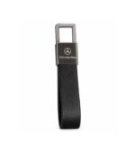 Black leather keychain with polished metal hardware by ESS9.pk