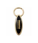 Black oval metal keychain with polished gold finish by ESS9.pk