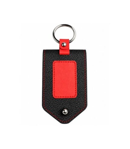 Black and red leather keychain with contrast stitching by ESS9.pk