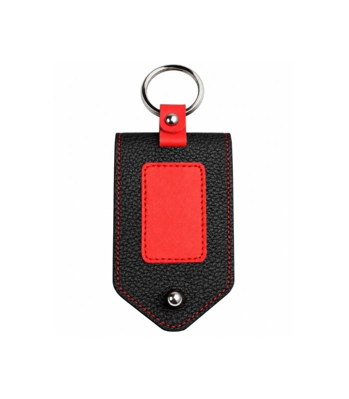 Premium Black & Red Leather Keychain Custom Branded Black and red leather keychain with contrast stitching by ESS9.pk