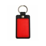 Black and red textured leather keychain with premium finish by ESS9.pk