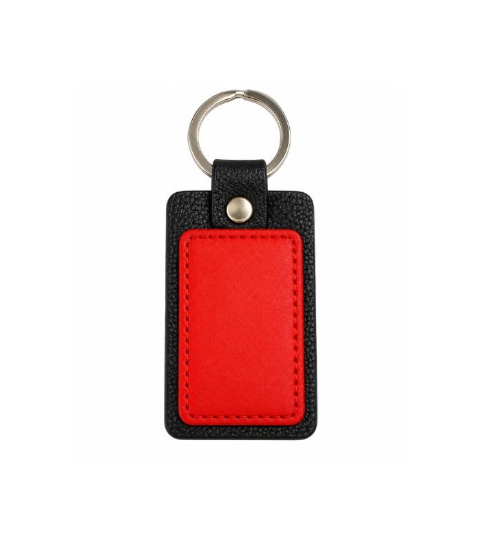 Black and red textured leather keychain with premium finish by ESS9.pk