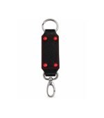 Black textured leather keychain with premium finish by ESS9.pk