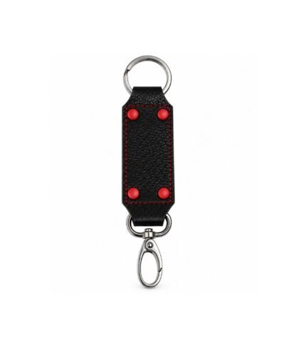 Black textured leather keychain with premium finish by ESS9.pk