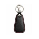 Black textured leather keychain with red edge stitching by ESS9.pk