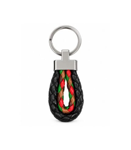 Multicolor braided leather keychain with metal hardware by ESS9.pk