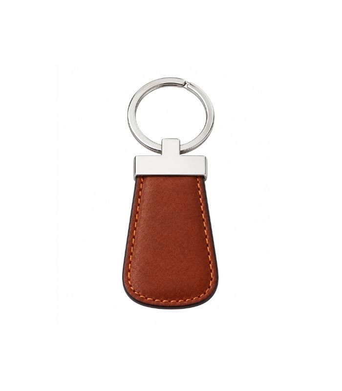 Brown leather keychain with durable metal ring and hardware by ESS9.pk