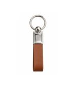 Brown leather strap keychain with polished metal hardware by ESS9.pk