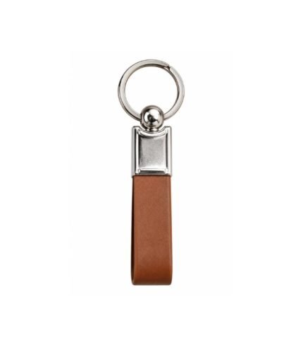 Brown leather strap keychain with polished metal hardware by ESS9.pk