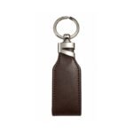 Dark brown leather keychain with durable metal ring by ESS9.pk