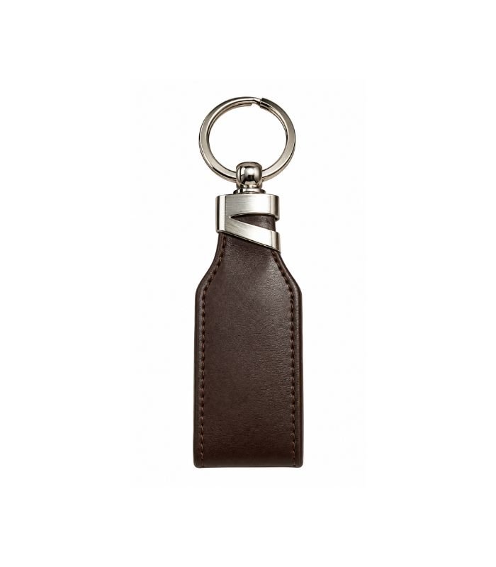 Dark brown leather keychain with durable metal ring by ESS9.pk