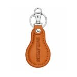 Tan leather keychain with brown textured leather panel by ESS9.pk