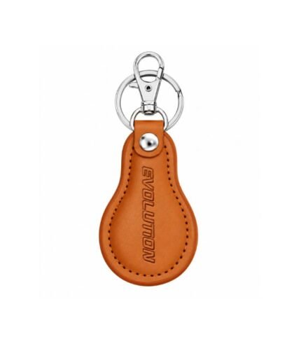 Tan leather keychain with brown textured leather panel by ESS9.pk