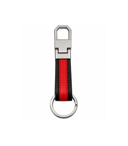 Black and red leather keychain with red stitching by ESS9.pk