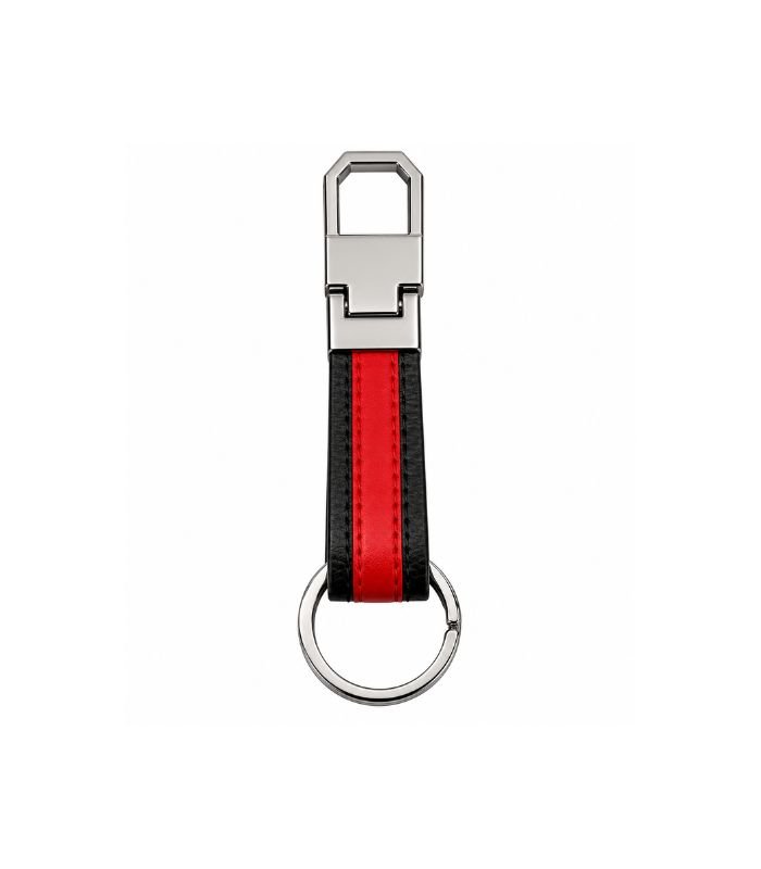 Premium Red & Black Leather Keychain Custom Branded Black and red leather keychain with red stitching by ESS9.pk