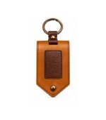 Tan leather keychain with brown textured center panel by ESS9.pk